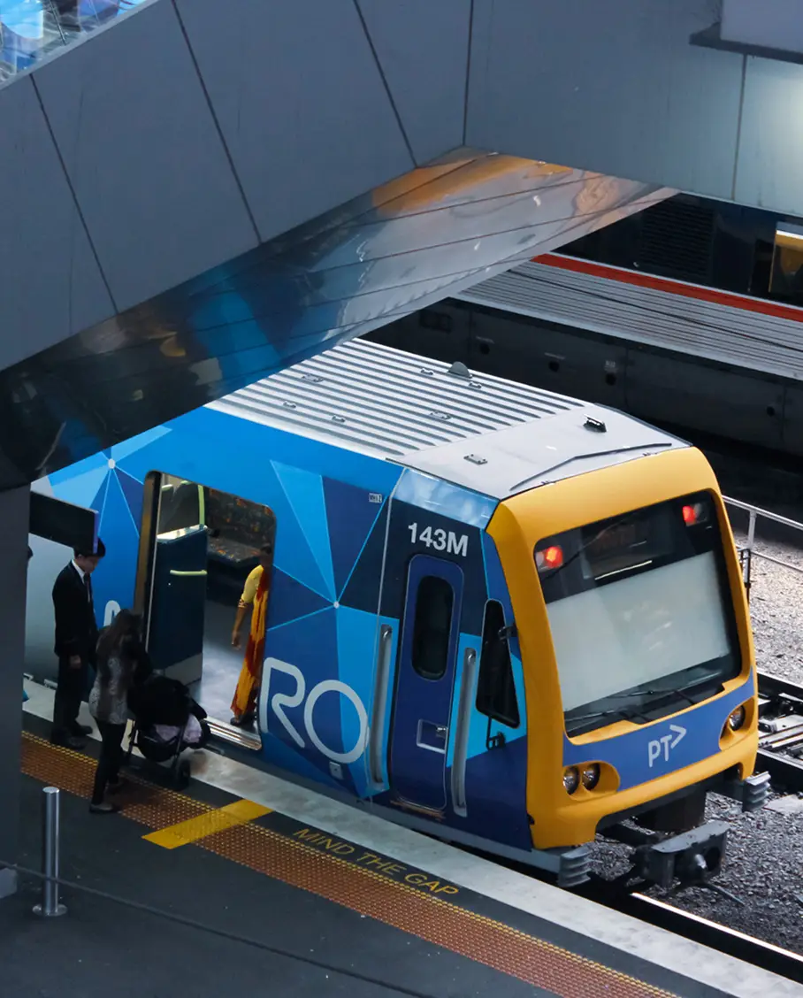 Image of a train, one of many public transport options students in Melbourne